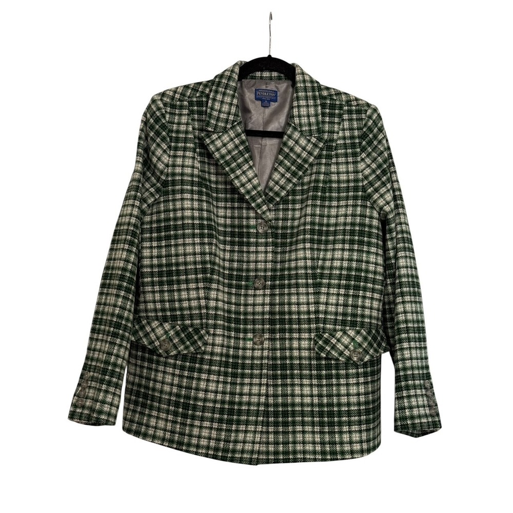 Vintage Pendleton Green Plaid Blazer Dark Academia Tartan Jacket Lambs Wool 16